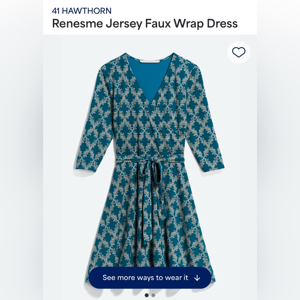 NWOT, Renesme Jersey Faux Wrap Dress, 41 Hawthorne, XL, Teal